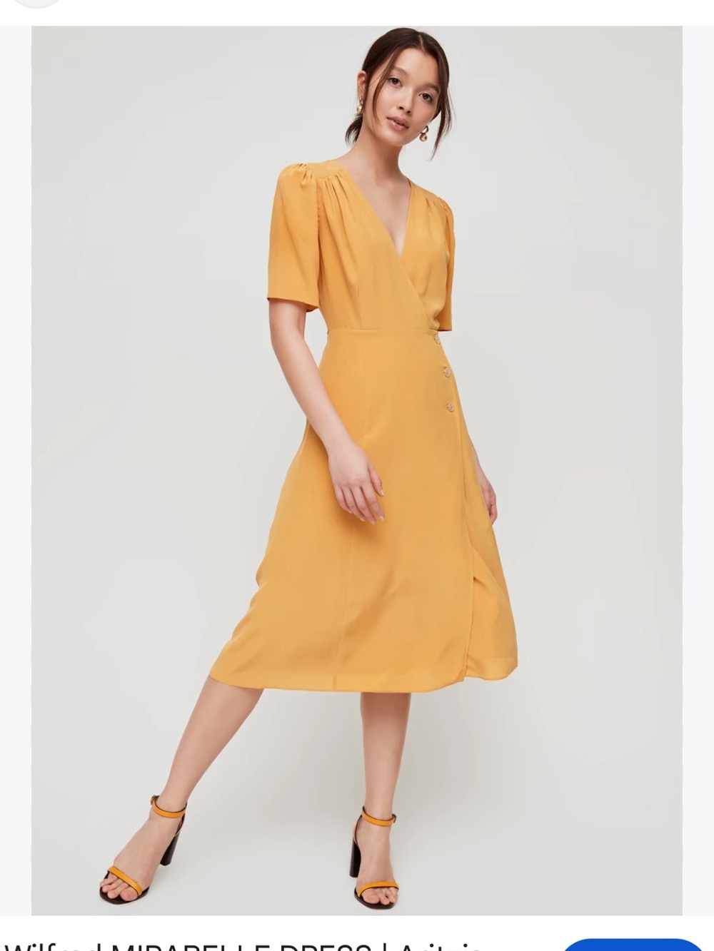 Wilfred Mirabelle Silk Wrap Midi Dress in Mustard Yellow